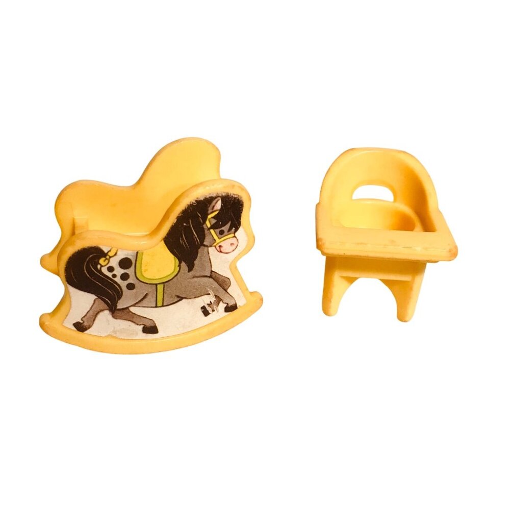 Vintage 1972 Fisher Price Lov Toys Yellow Rocking Horse Chair Dollhouse Furnitur